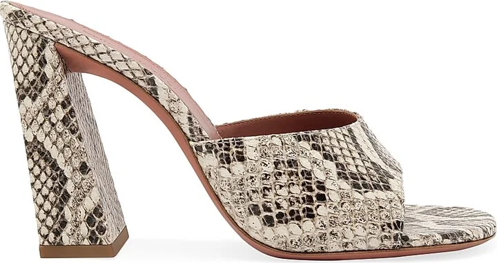 Women's Brigitte 95MM Snake Leather Mules - Print Snake Shiny Natural - Size 7.5