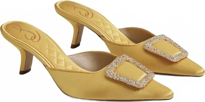 Women's Brit Kitten Heel Slip On Pointed Toe Fashion Pumps In Sunflower