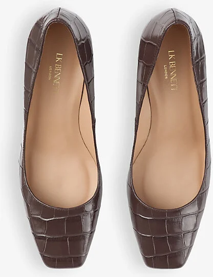 Womens Bro-Chocolate Sally Croc-Effect Heeled Leather Courts Eur 36 / 3 Uk Women - Image 2