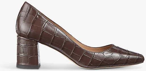 Womens Bro-Chocolate Sally Croc-Effect Heeled Leather Courts Eur 36 / 3 Uk Women