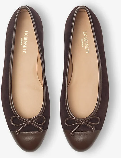 Womens Bro-Dark Chocolate Kara Contrast Toe-Panel Suede Ballerina Flats Eur 38/5 Uk Women - Image 2