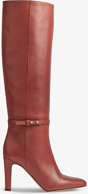 Womens Bro-Light Brown Caterina Almond-Toe Leather Knee-High Boots Eur 39 / 6 Uk Women