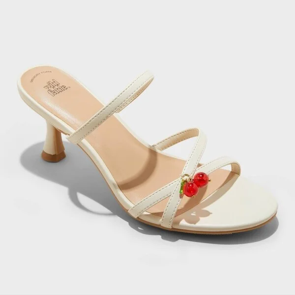 Women's Brodie Charm Strappy Heels with Memory Foam Insole - Wild Fable™ Ivory : Slip-On, Almond Toe, 2.5" Louis Heel