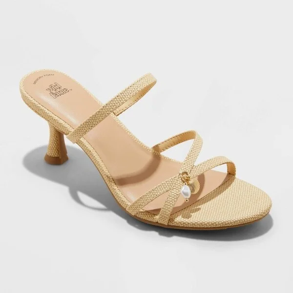 Women's Brodie Strappy Raffia Charm Heels - Wild Fable™ Tan : Slip-On, Memory Foam Insole, Open Toe