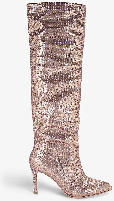 Womens Bronze Com Stand Out Crystal-Embellished Woven Heeled Boots Eur 41 / 8 Uk Women