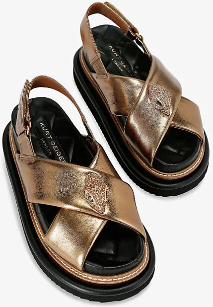 Womens Bronze Orson Cross-Strap Metallic-Leather Flat Sandals Eur 37 / 4 Uk Women - Image 2