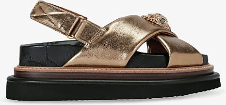 Womens Bronze Orson Cross-Strap Metallic-Leather Flat Sandals Eur 37 / 4 Uk Women