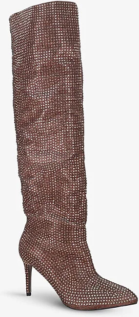 Womens Bronze Stand Out All-Embellished Knee-High Boots Eur 37 / 4 Uk Women - Image 2