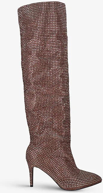 Womens Bronze Stand Out All-Embellished Knee-High Boots Eur 37 / 4 Uk Women