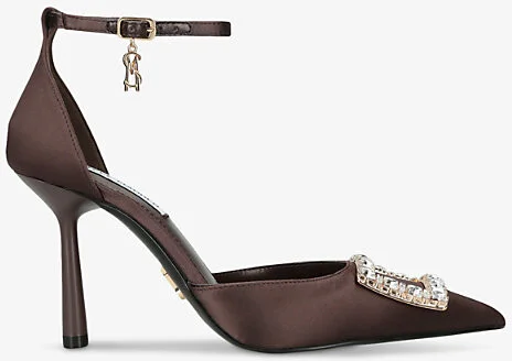 Womens Brown Accession Crystal-Buckle Heeled Satin Sandals Eur 38/5 Uk Women