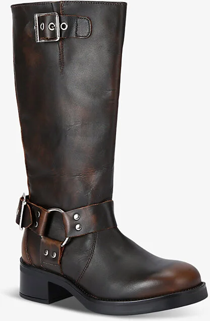 Womens Brown Beau Buckle-Embellished Leather Boots Eur 39 / 6 Uk Women - Image 2