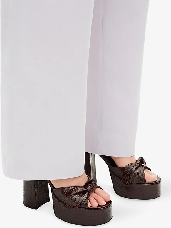 Womens Brown Bow-Embellished Lizard-Embossed Leather Platform Sandals Eur 37 / 4 Uk Women - Image 2