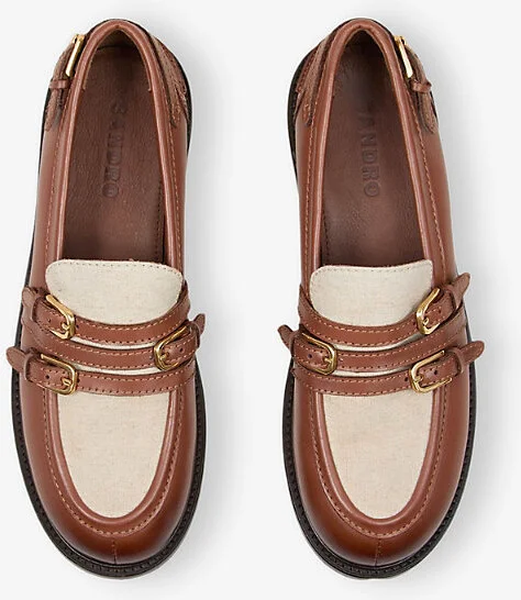Womens Brown Buckle Two-Tone Leather Loafers Eur 35 / 2 Uk Women - Image 2