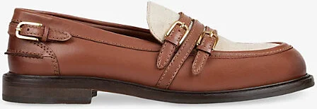 Womens Brown Buckle Two-Tone Leather Loafers Eur 35 / 2 Uk Women