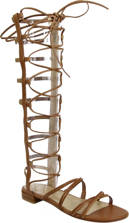 Women's Brown Camel Nappa Leather Sparta Gladiator Boots - Image 2