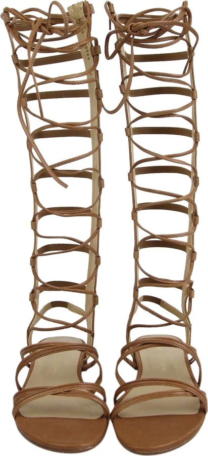 Women's Brown Camel Nappa Leather Sparta Gladiator Boots - Image 4