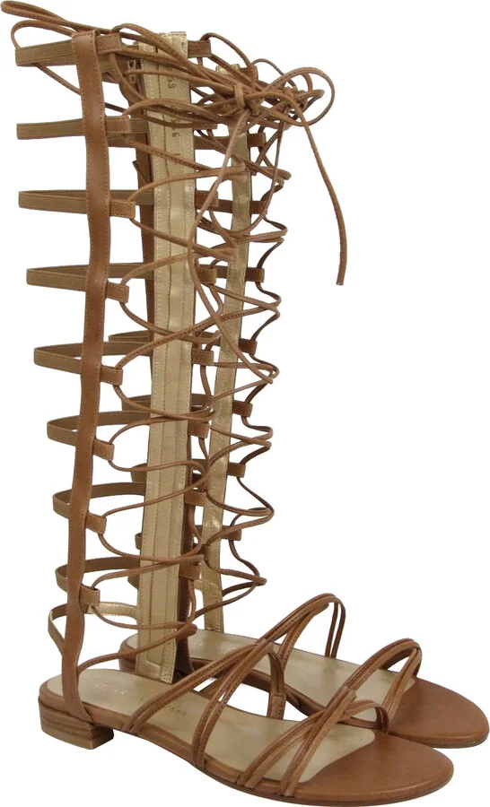 Women's Brown Camel Nappa Leather Sparta Gladiator Boots - Image 5