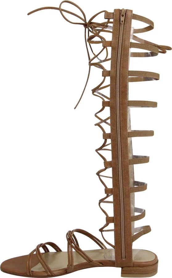 Women's Brown Camel Nappa Leather Sparta Gladiator Boots - Image 8