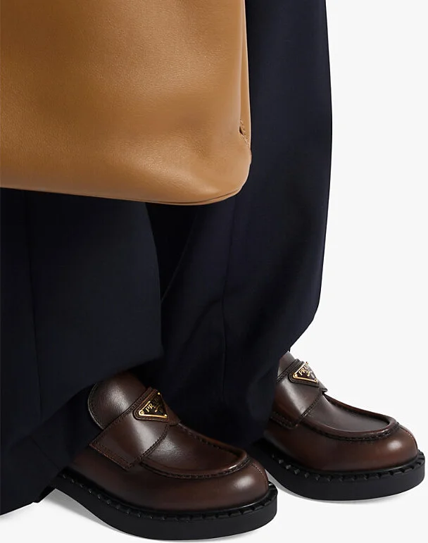 Womens Brown Chocolate Logo-Plaque Brushed Leather Loafers Eur 40 / 7 Uk Women - Image 2