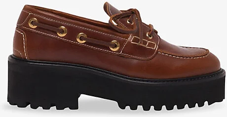 Womens Brown Chunky-Sole Lace-Up Leather Boat Shoes Eur 38/5 Uk Women