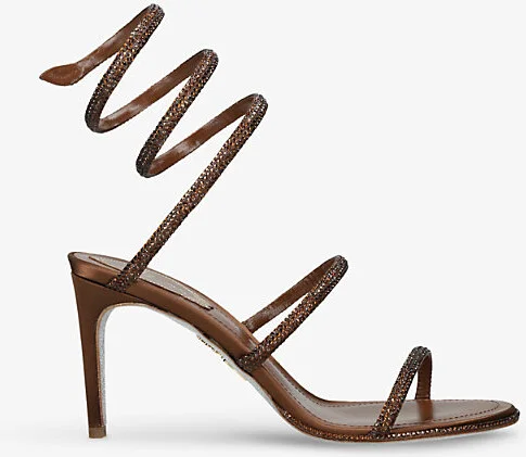 Womens Brown Cleo 80 Embellished-Satin Heeled Sandals Eur 39.5 / 6.5 Uk Women
