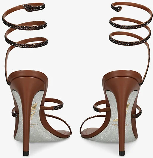 Womens Brown Cleo II 105 Crystal-Embellished Leather Heeled Sandals Eur 38/5 Uk Women - Image 2