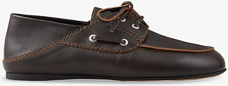 Womens Brown Contrast-Stitching Leather Loafers Eur 35 / 2 Uk Women
