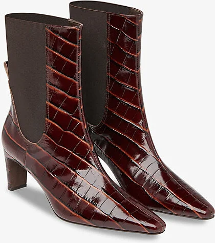 Womens Brown Darla Croc-Embossed Leather Heeled Ankle Boots Eur 37 / 4 Uk Women - Image 2