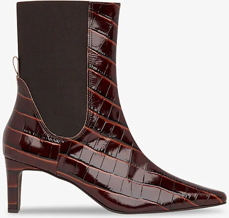 Womens Brown Darla Croc-Embossed Leather Heeled Ankle Boots Eur 37 / 4 Uk Women