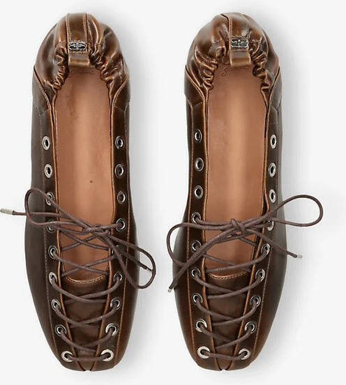 Womens Brown Eyelet-Embellished Vegan-Leather Ballet Flats Eur 41 / 8 Uk Women - Image 2