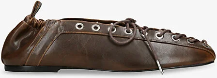 Womens Brown Eyelet-Embellished Vegan-Leather Ballet Flats Eur 41 / 8 Uk Women