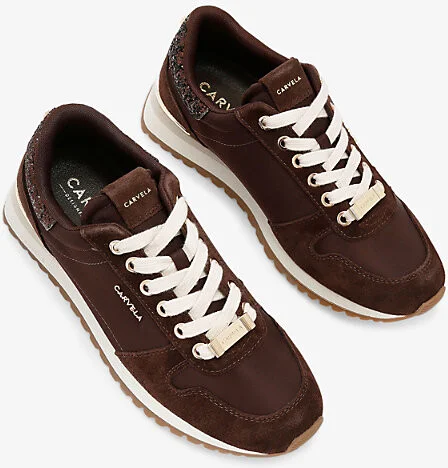 Womens Brown Florencia Suede and Mesh Low-Top Trainers Eur 38/5 Uk Women - Image 2