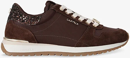 Womens Brown Florencia Suede and Mesh Low-Top Trainers Eur 38/5 Uk Women