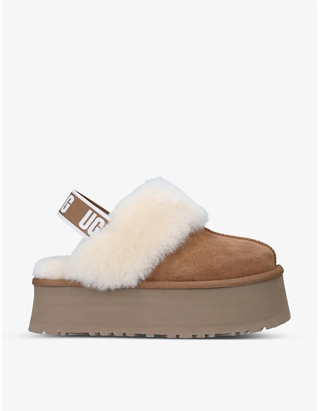 Womens Brown Funkette Suede and Sheepskin Platform Slippers Eur 41 / 8 Uk Women