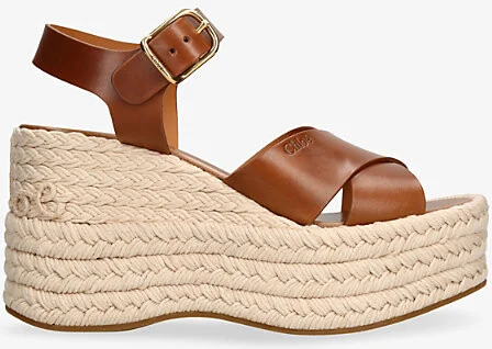 Womens Brown Isla 85 Leather Espadrille Wedges Eur 36 / 3 Uk Women