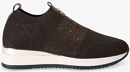 Womens Brown Janeiro 2 Crystal-Embellished Knitted Low-Top Trainers Eur 36 / 3 Uk Women