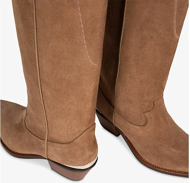 Womens Brown Knee-High Western Suede Boots Eur 38/5 Uk Women - Image 2