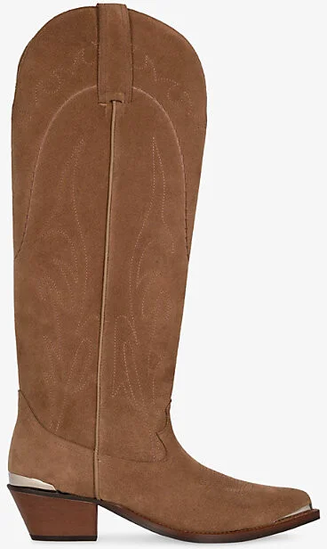 Womens Brown Knee-High Western Suede Boots Eur 38/5 Uk Women
