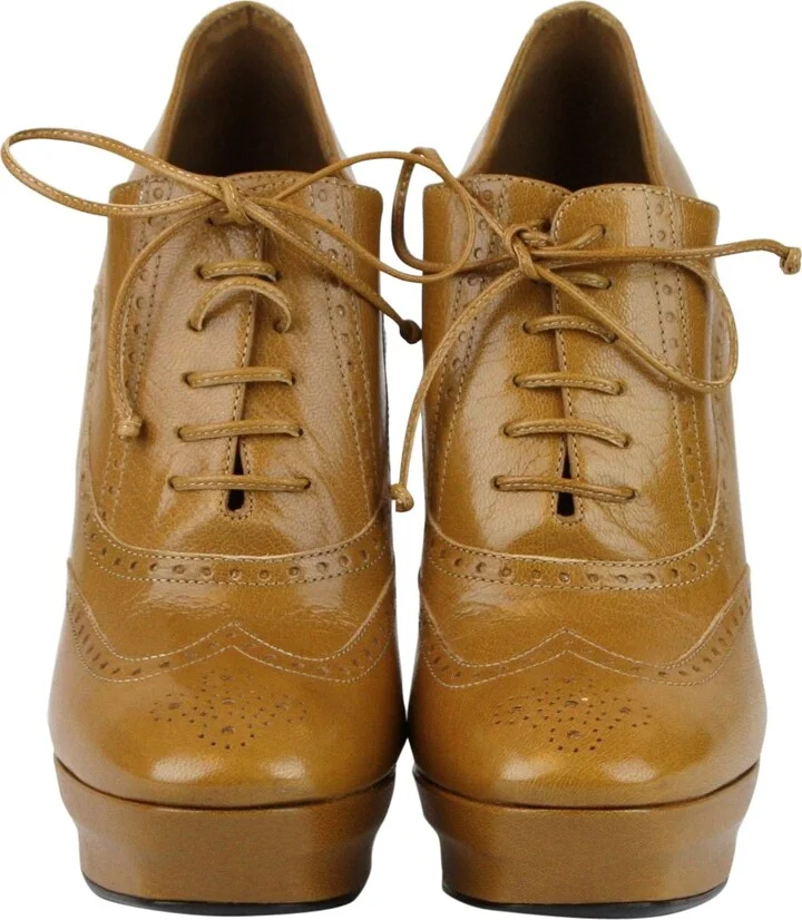 Women's Brown Leather Lace-up Platform Heel Boot (39 EU / 9 US) - Image 2