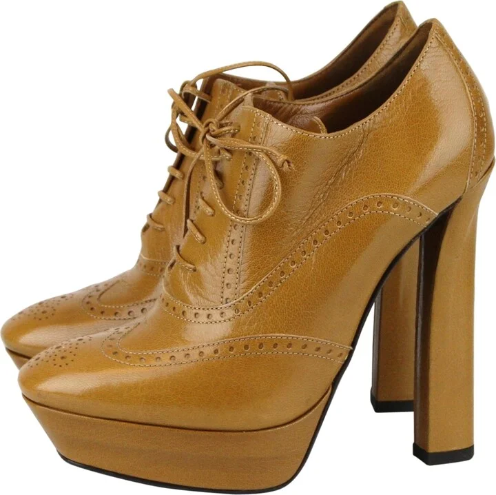 Women's Brown Leather Lace-up Platform Heel Boot (39 EU / 9 US) - Image 3