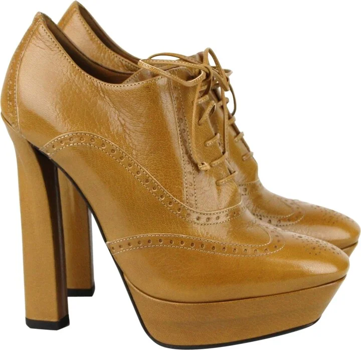 Women's Brown Leather Lace-up Platform Heel Boot (39 EU / 9 US) - Image 4