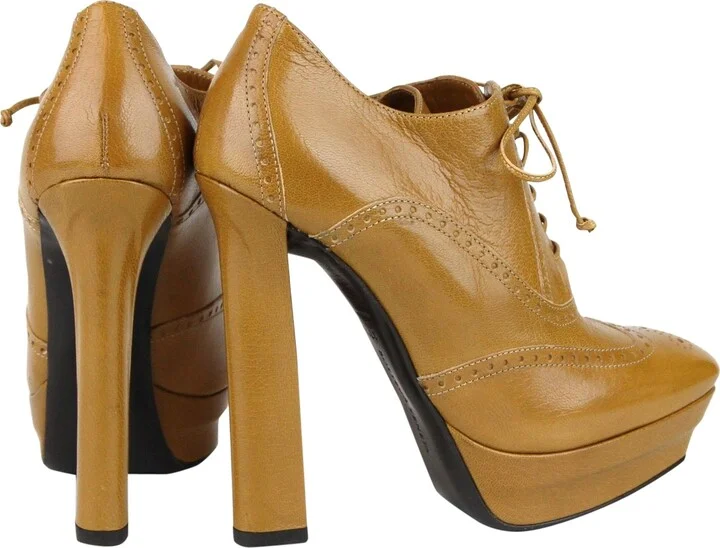Women's Brown Leather Lace-up Platform Heel Boot (39 EU / 9 US) - Image 5