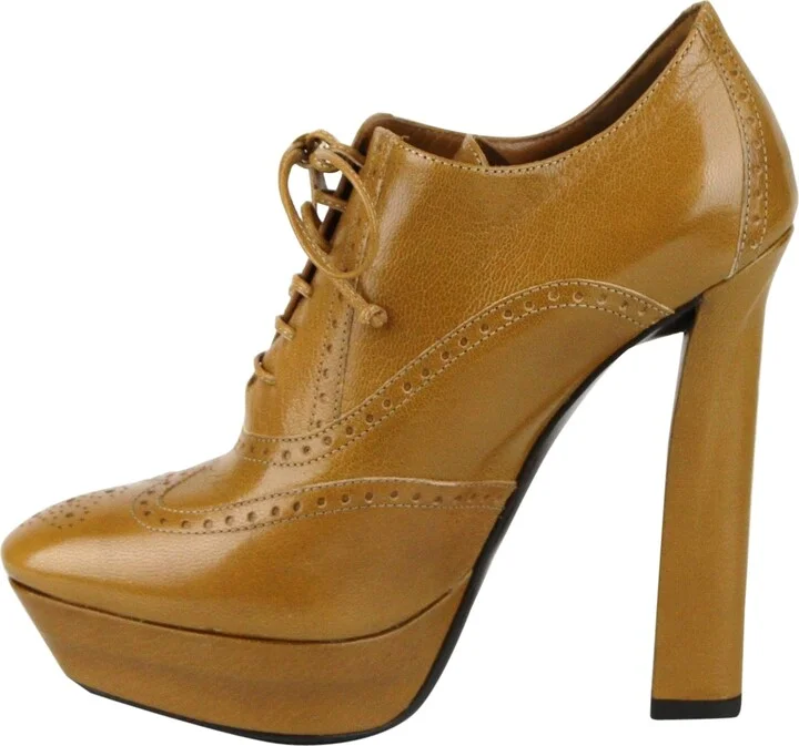 Women's Brown Leather Lace-up Platform Heel Boot (39 EU / 9 US) - Image 6