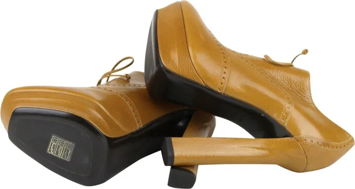Women's Brown Leather Lace-up Platform Heel Boot (39 EU / 9 US) - Image 7