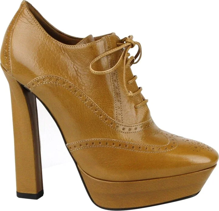 Women's Brown Leather Lace-up Platform Heel Boot (39 EU / 9 US)