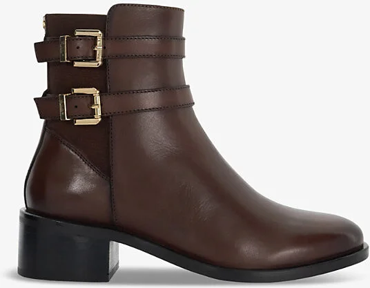 Womens Brown Leather Patter Buckle-Embellished Leather Ankle Boots Eur 36 / 3 Uk Women