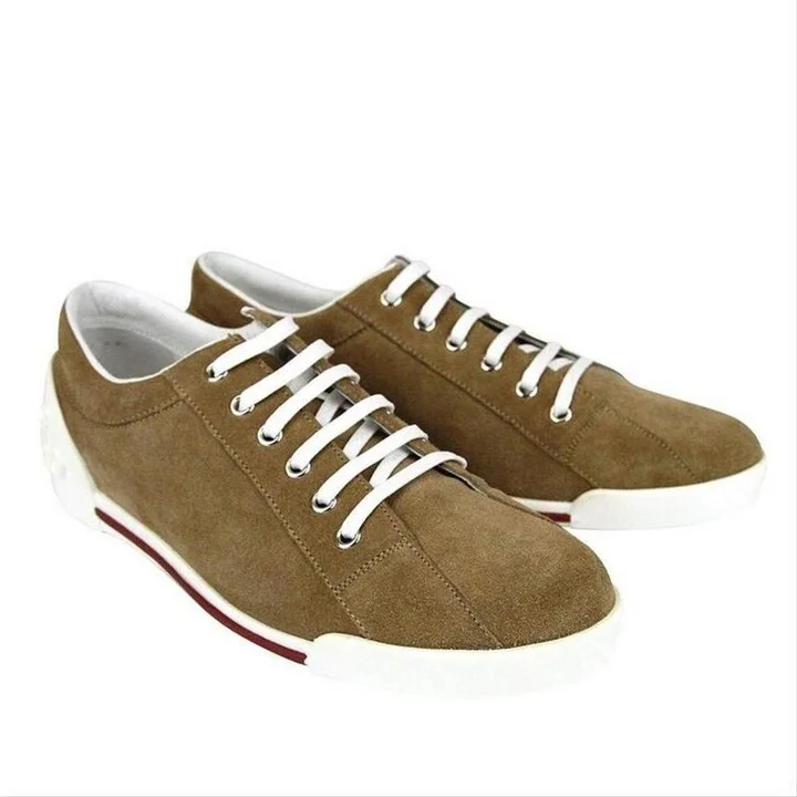 Women's Brown Leather / Suede Trainer with Script Logo Sneaker 281017 CBB00 2309 - Image 2