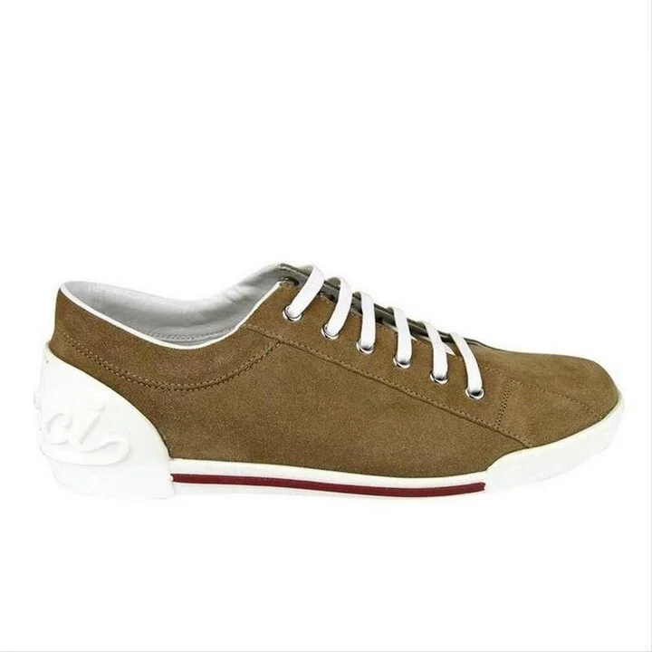 Women's Brown Leather / Suede Trainer with Script Logo Sneaker 281017 CBB00 2309
