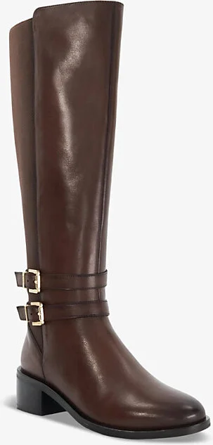 Womens Brown Leather Tatter Double-Buckle Flat Leather Knee-High Boots Eur 38.5 / 5.5 Uk Women - Image 2