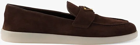 Womens Brown Logo-Embellished Suede Loafers Eur 34.5 / 1.5 Uk Women